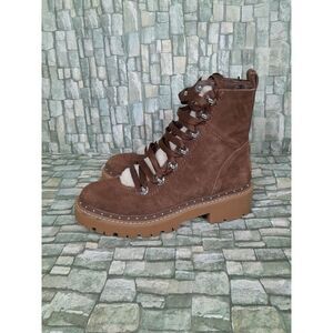 Steve Madden Rainier Lace Up‎ Stud Detail Lug Sole Ankle Boots Cognac Women 6.5